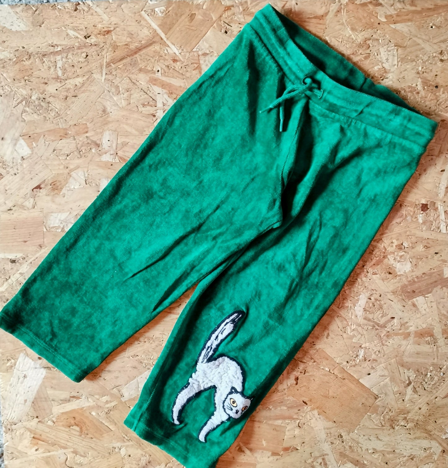Mini Rodini Tracksuit - Green Velour Cat (4-5yrs)